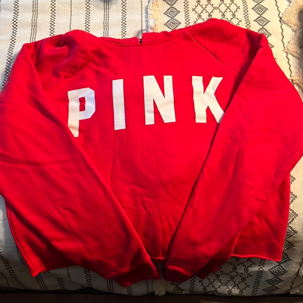 Red Pink Cropped Hoodie